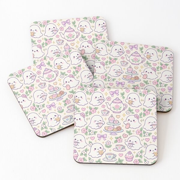 Item preview, Kawaii Ghost Tea Party Pattern designed and sold by Soft Berry Studio.