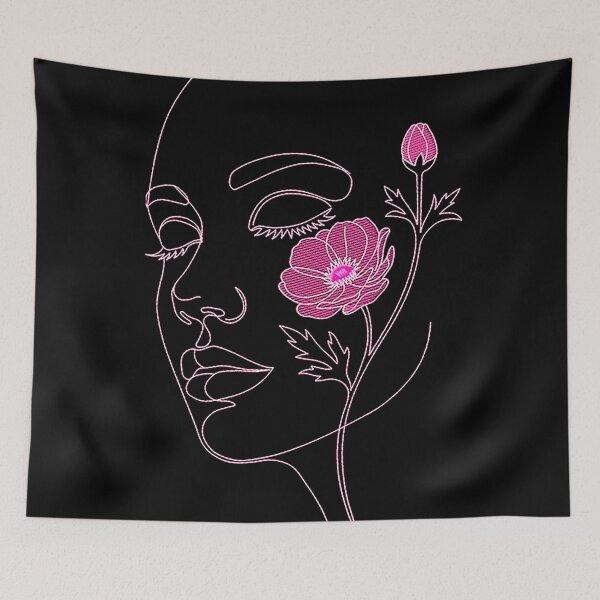 Item preview, Pink Female Face With Flowers Line Art Drawing designed and sold by DEC02.