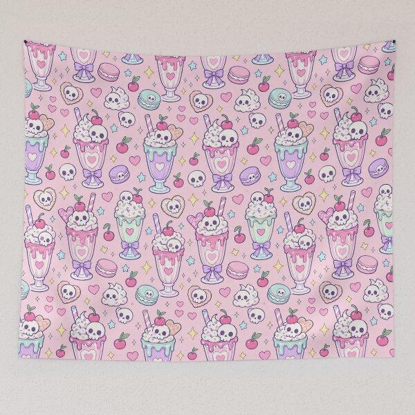 Item preview, Kawaii Skull Milkshake Pattern designed and sold by Soft Berry Studio.