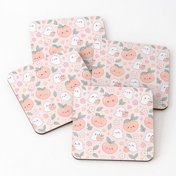 Item preview, Kawaii Ghost Peach Pattern designed and sold by Soft Berry Studio.
