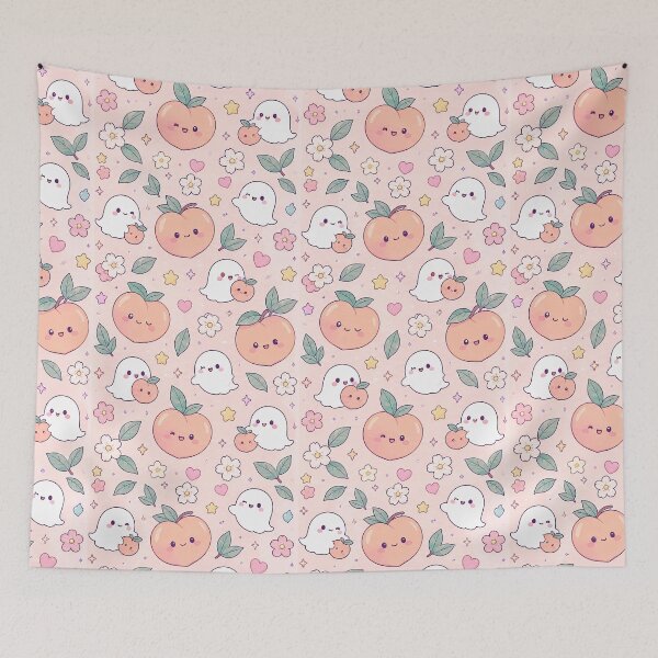 Item preview, Kawaii Ghost Peach Pattern designed and sold by Soft Berry Studio.