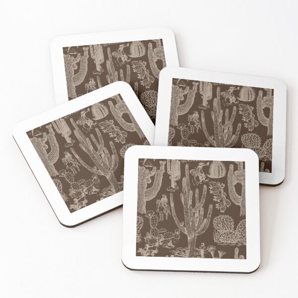 Item preview, Western Cactoile with Cowgirls in Tonal Chocolate Brown designed and sold by YesterdayColl.