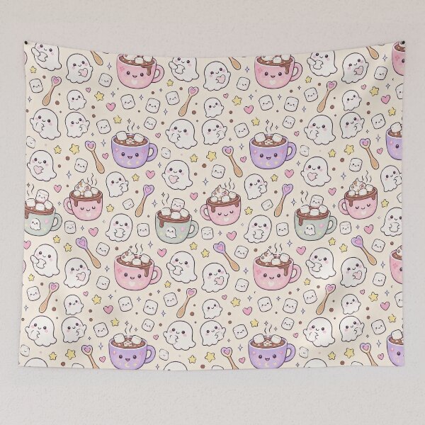 Item preview, Kawaii Ghost Hot Chocolate Pattern designed and sold by Soft Berry Studio.