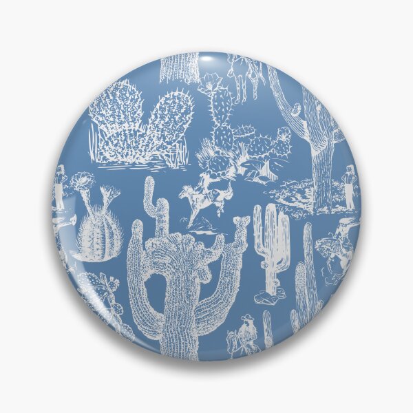 Item preview, Western Cactoile with Cowgirls in Chinoiserie Blue + White designed and sold by YesterdayColl.