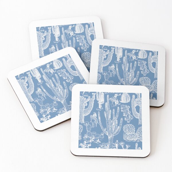 Item preview, Western Cactoile with Cowgirls in Chinoiserie Blue + White designed and sold by YesterdayColl.