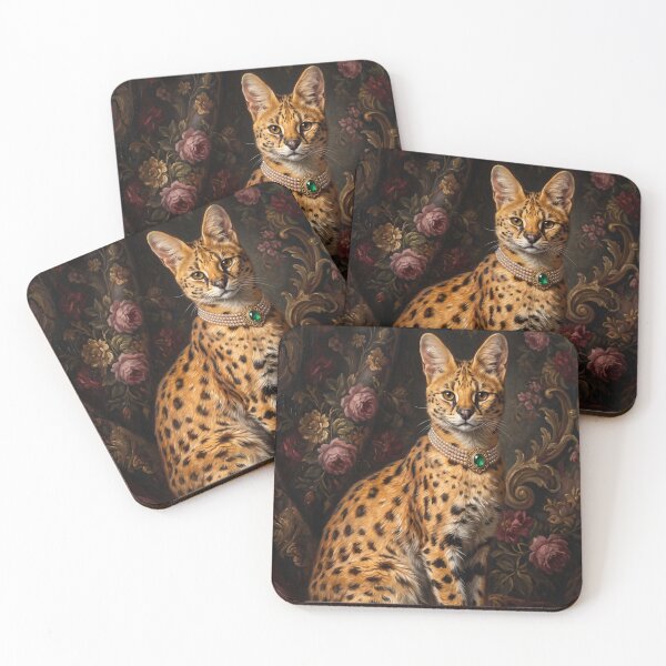 Item preview, Regal Serval Cat Portrait with Emerald Necklace designed and sold by Real Beast Art.