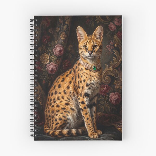 Item preview, Regal Serval Cat Portrait with Emerald Necklace designed and sold by Real Beast Art.
