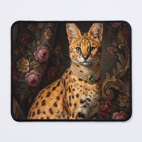Item preview, Regal Serval Cat Portrait with Emerald Necklace designed and sold by Real Beast Art.