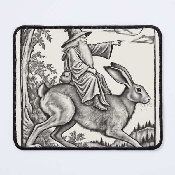 Item preview, Medieval Wizard Hare Rider, Vintage Woodcut Fantasy Art designed and sold by AmiGraph.