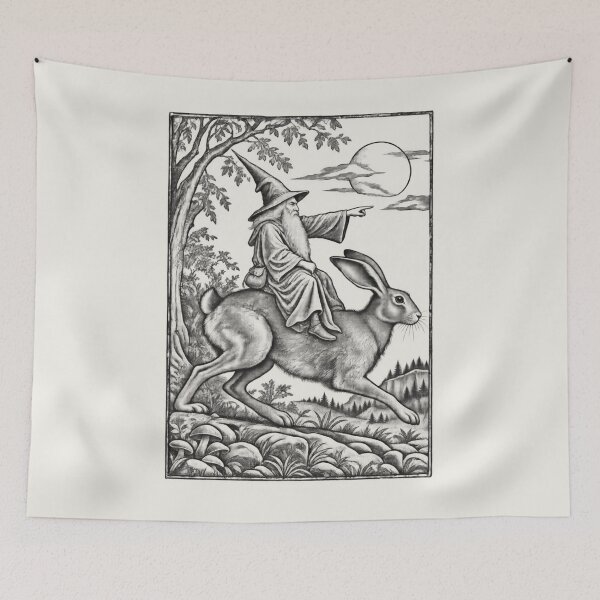Item preview, Medieval Wizard Hare Rider, Vintage Woodcut Fantasy Art designed and sold by AmiGraph.