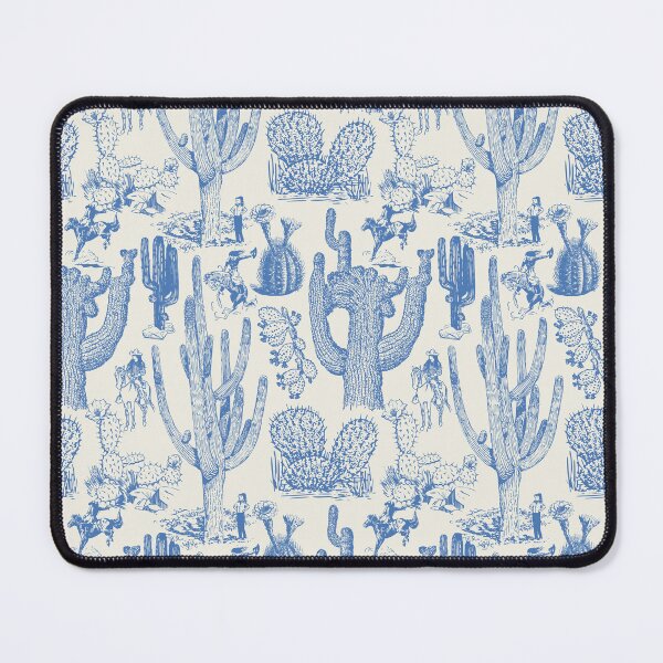 Item preview, Western Cactoile with Cowgirls in Oat White + Chinoiserie Blue designed and sold by YesterdayColl.