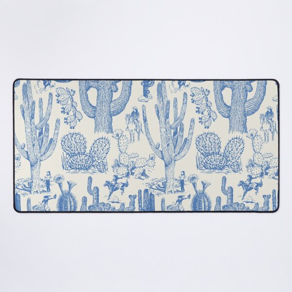 Item preview, Western Cactoile with Cowgirls in Oat White + Chinoiserie Blue designed and sold by YesterdayColl.
