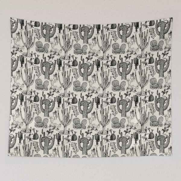 Item preview, Western Cactoile with Cowgirls in Light Cream + Black designed and sold by YesterdayColl.