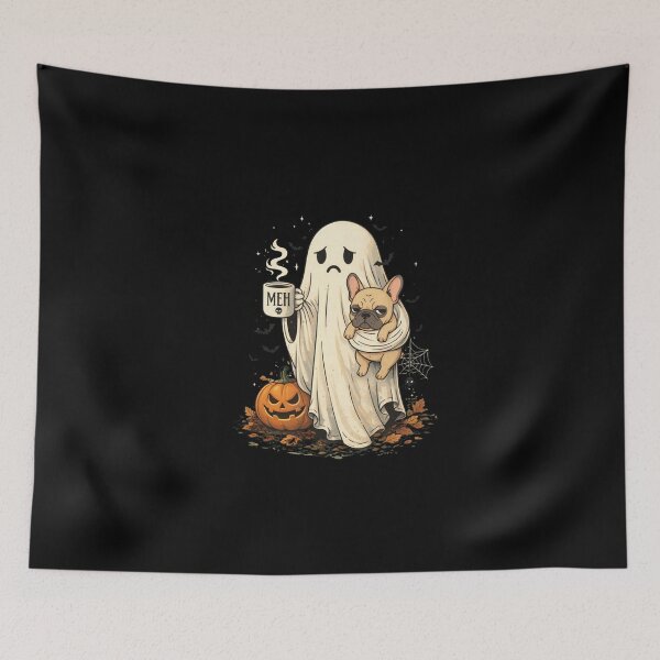 Item preview, Grumpy Ghost French Bulldog Holding Coffee spooky Frenchie designed and sold by saidaone.