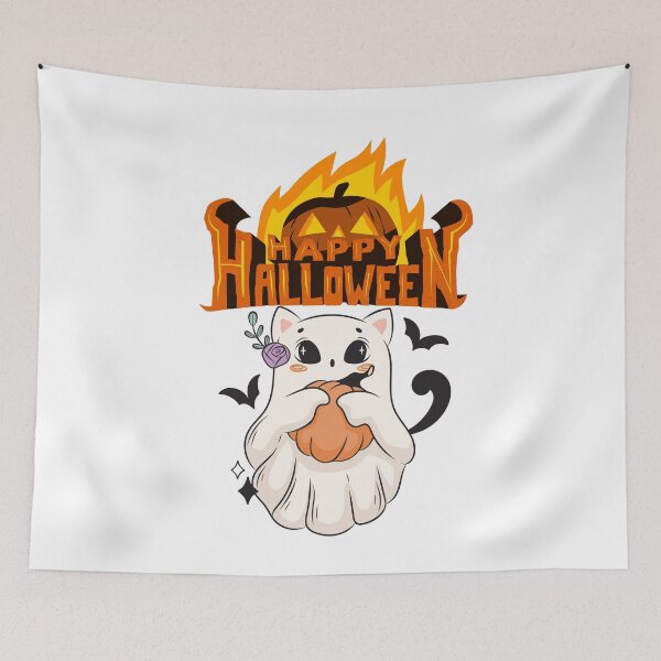 Item preview, Spooky Cute Ghost and Pumpkin Happy Halloween Design designed and sold by     Sela Art .