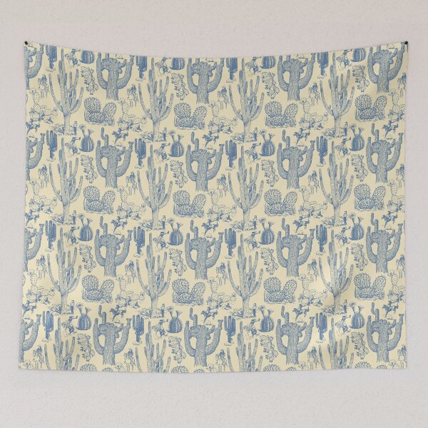 Item preview, Western Cactoile with Cowgirls in Cream + Dusty Blue designed and sold by YesterdayColl.