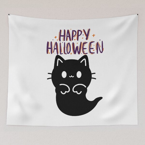 Item preview, Spooky Cute Halloween Black Cat Ghost designed and sold by     Sela Art .