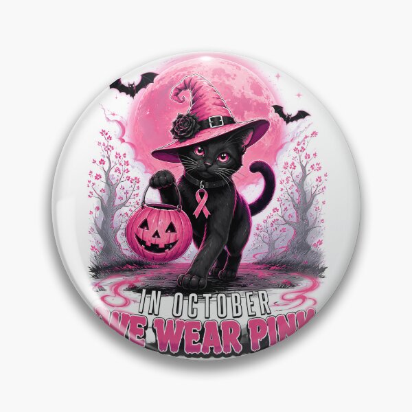 Item preview, In October We Wear Pink Black Cat Witch Breast Cancer Halloween designed and sold by DYAFLK.