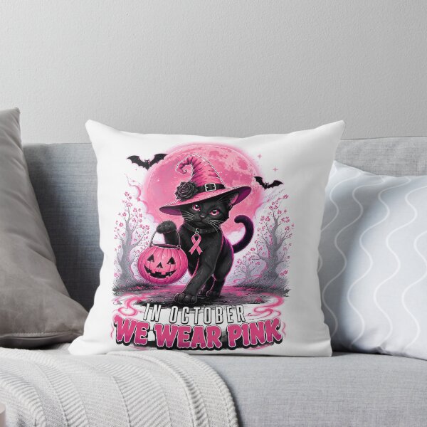 Item preview, In October We Wear Pink Black Cat Witch Breast Cancer Halloween designed and sold by DYAFLK.