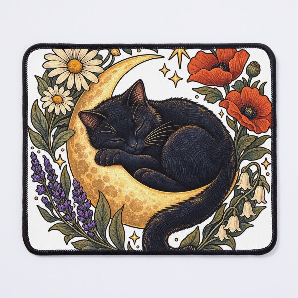 Item preview, Moonlit Black Cat Cottagecore designed and sold by saly55887.