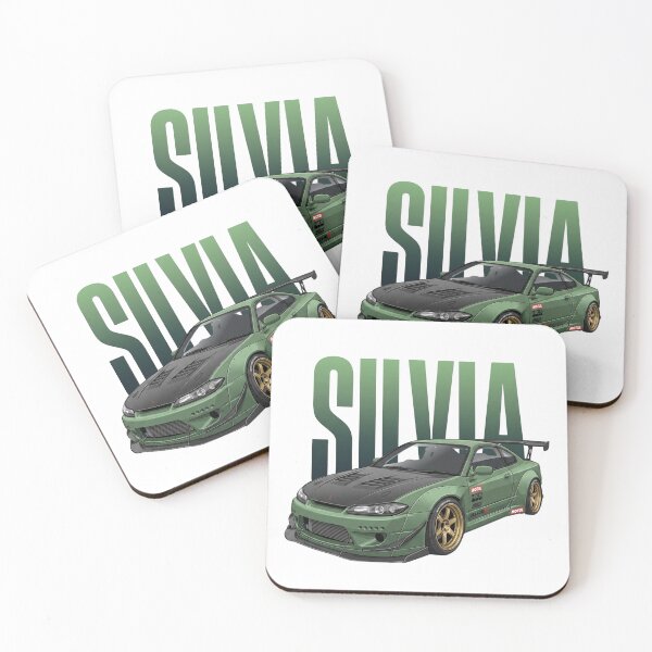 Item preview, Olive Green Nissan Silvia S15 Spec-R Widebody Gold Wheels JDM Drift Vector Art designed and sold by Motorline44.