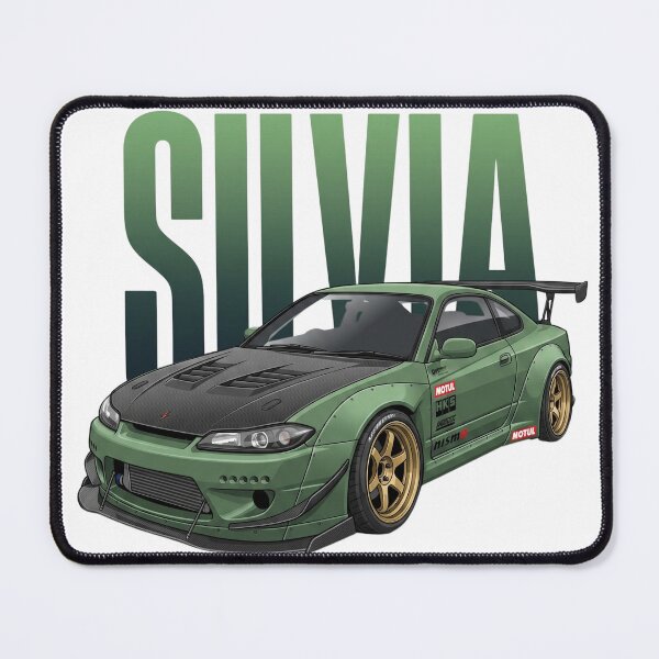Item preview, Olive Green Nissan Silvia S15 Spec-R Widebody Gold Wheels JDM Drift Vector Art designed and sold by Motorline44.