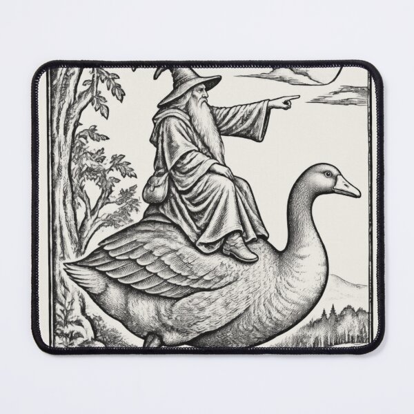 Item preview, Medieval Wizard Goose Rider, Vintage Woodcut Fantasy Art designed and sold by AmiGraph.