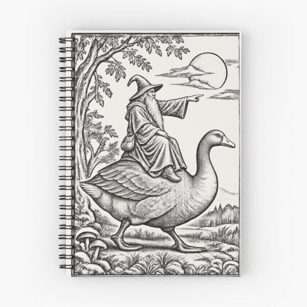 Item preview, Medieval Wizard Goose Rider, Vintage Woodcut Fantasy Art designed and sold by AmiGraph.