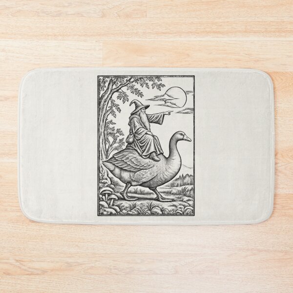 Item preview, Medieval Wizard Goose Rider, Vintage Woodcut Fantasy Art designed and sold by AmiGraph.