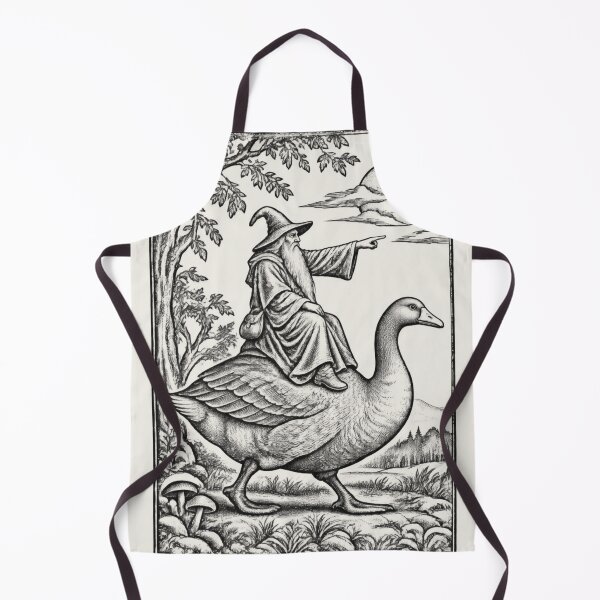 Item preview, Medieval Wizard Goose Rider, Vintage Woodcut Fantasy Art designed and sold by AmiGraph.
