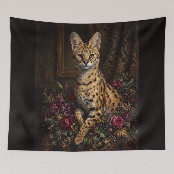 Item preview, Majestic Serval Cat Portrait with Flowers designed and sold by Real Beast Art.