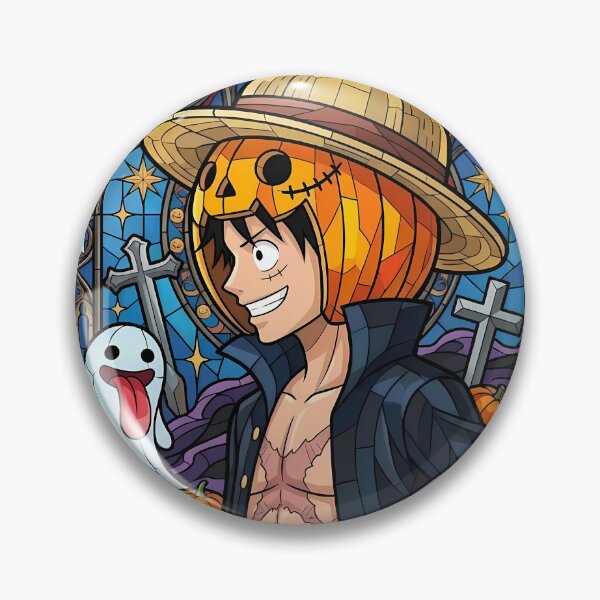 Item preview, Monkey D Luffy Halloween Pumpkin Stained Glass designed and sold by mildaclairmo.
