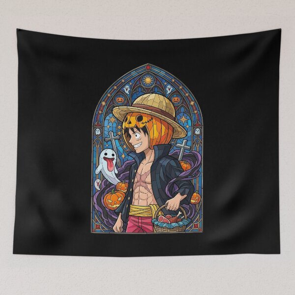 Item preview, Monkey D Luffy Halloween Pumpkin Stained Glass designed and sold by mildaclairmo.