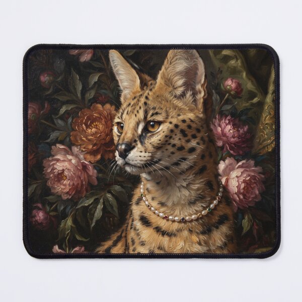 Item preview, Regal Serval Cat Portrait with Gemmed Pearls designed and sold by Real Beast Art.