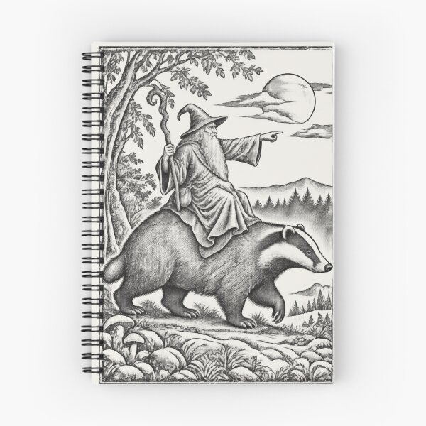 Item preview, Medieval Wizard Badger Rider, Vintage Woodcut Fantasy Art designed and sold by AmiGraph.