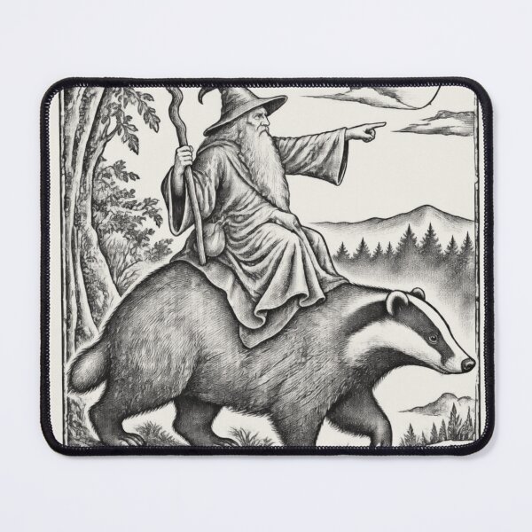 Item preview, Medieval Wizard Badger Rider, Vintage Woodcut Fantasy Art designed and sold by AmiGraph.
