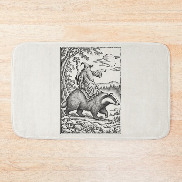 Item preview, Medieval Wizard Badger Rider, Vintage Woodcut Fantasy Art designed and sold by AmiGraph.