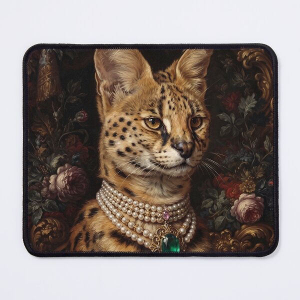 Item preview, Regal Serval Cat Portrait with Emerald Pendant designed and sold by Real Beast Art.