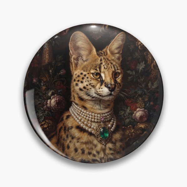 Item preview, Regal Serval Cat Portrait with Emerald Pendant designed and sold by Real Beast Art.