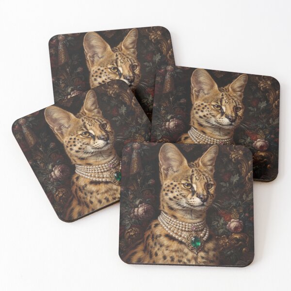 Item preview, Regal Serval Cat Portrait with Emerald Pendant designed and sold by Real Beast Art.