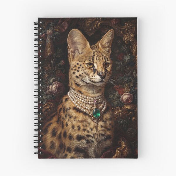 Item preview, Regal Serval Cat Portrait with Emerald Pendant designed and sold by Real Beast Art.