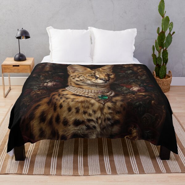 Item preview, Regal Serval Cat Portrait with Emerald Pendant designed and sold by Real Beast Art.