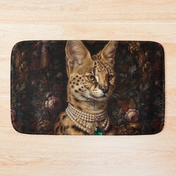 Item preview, Regal Serval Cat Portrait with Emerald Pendant designed and sold by Real Beast Art.