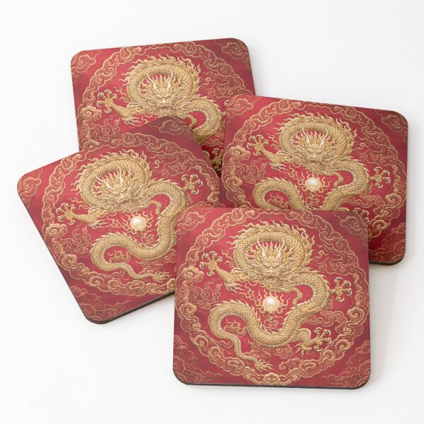 Item preview, Golden Imperial Dragon Roundel — Red Silk Chinese Art designed and sold by Bodique.