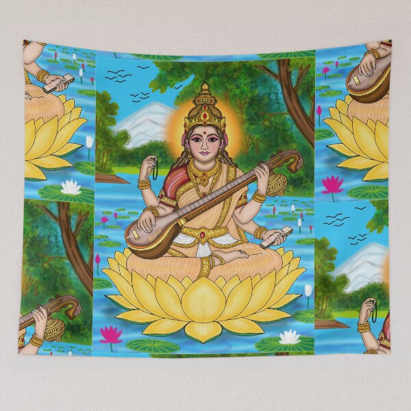 Item preview, Goddess Saraswati Digital Drawing | Hindu Goddess of Wisdom and Knowledge designed and sold by Harshit_Digital_Arts.