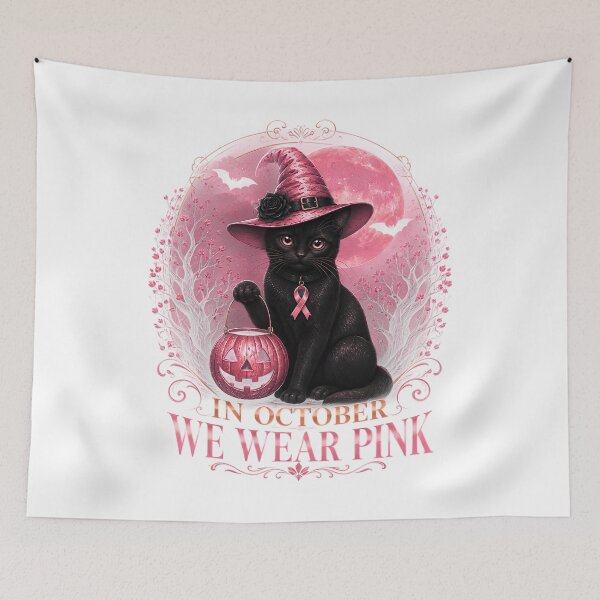 Item preview, In October We Wear Pink Gothic Black Cat Witch Breast Cancer Halloween designed and sold by DYAFLK.