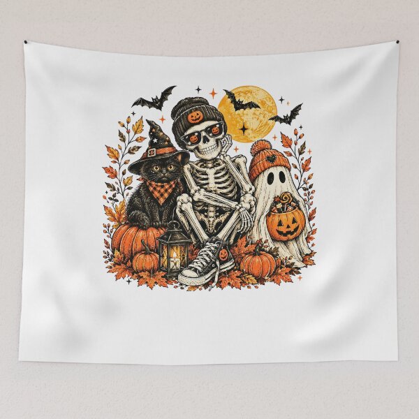 Item preview, Vintage Skeleton Ghost Black Cat Trick Or Treat Squad Halloween designed and sold by DYAFLK.