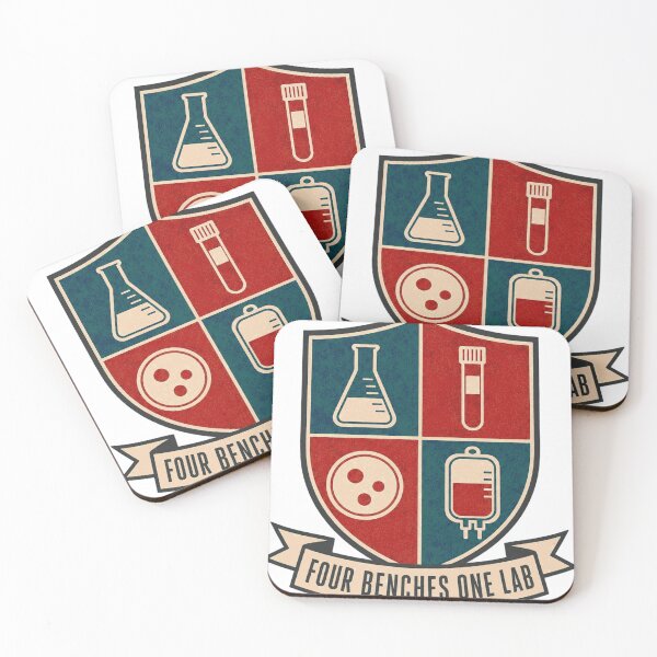 Item preview, Four Benches One Lab Coat of Arms Laboratory Departments designed and sold by BoosterShop.