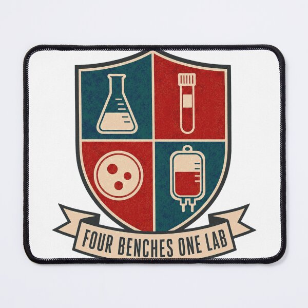 Item preview, Four Benches One Lab Coat of Arms Laboratory Departments designed and sold by BoosterShop.