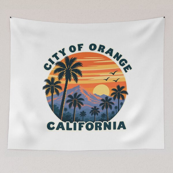 Item preview, City of Orange California Retro Sunset Palm Trees designed and sold by ParfaitPrints.